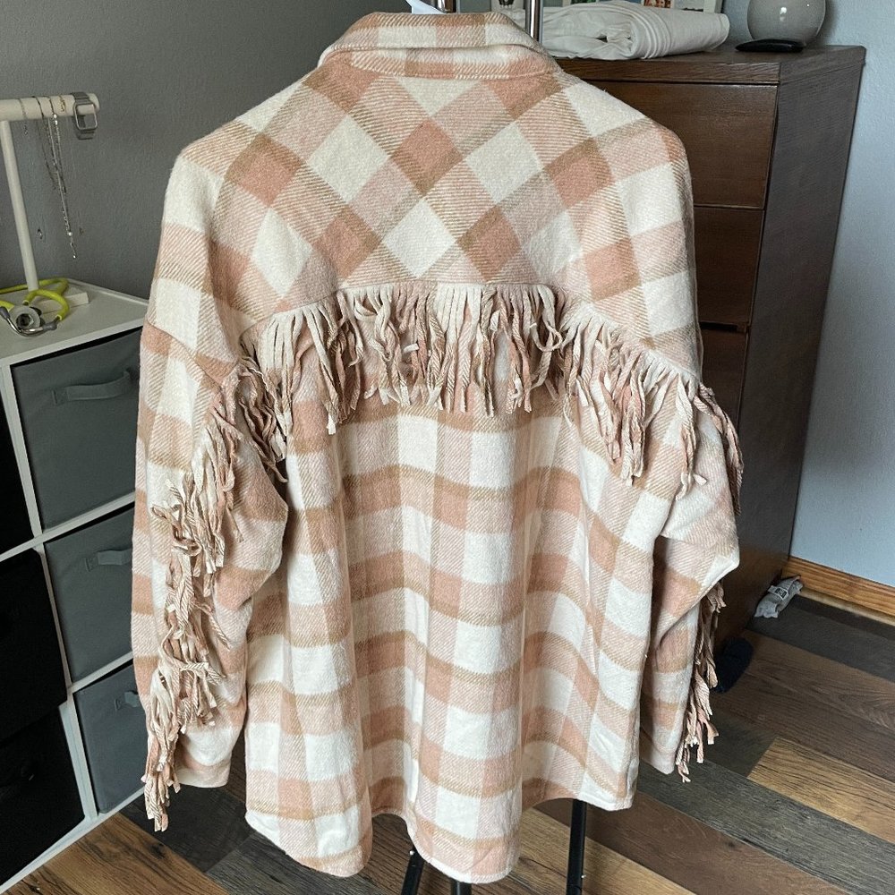 NWOT Pink Lily Fringe Shacket